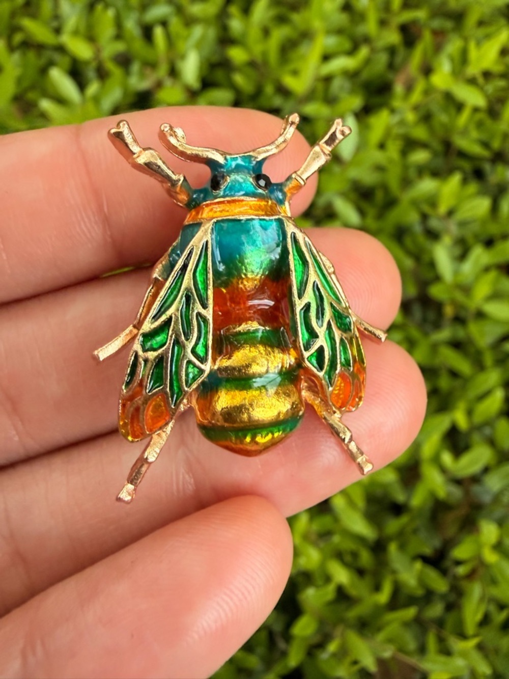 Colorful Beetle Enamel Brooch - Green, Teal, Amber - Picture 4 of 5